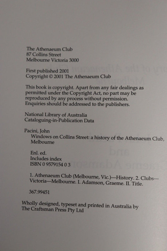 2001 Windows On Collins Street by J Pacini Australian History Book