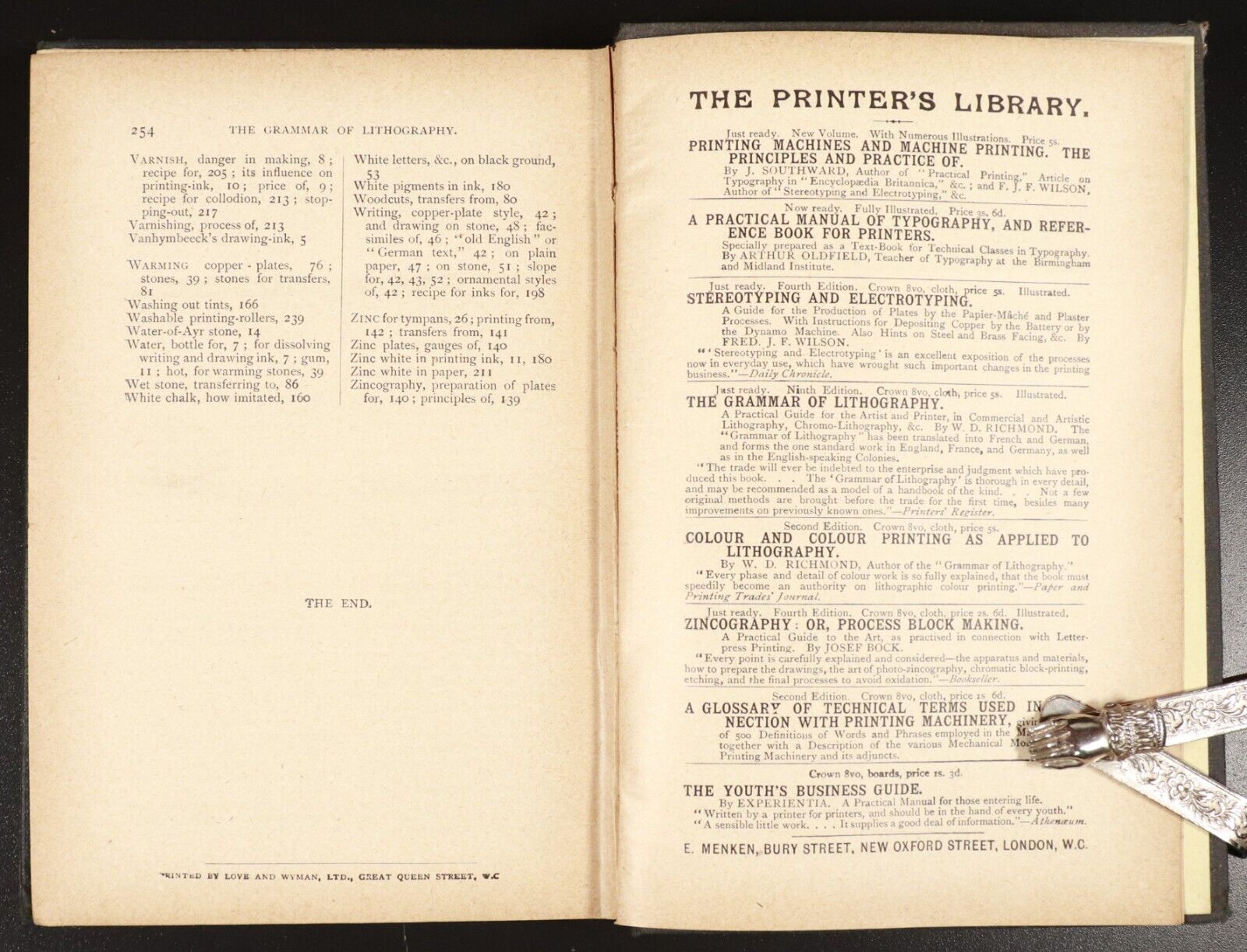 c1895 The Grammar Of Lithography by W.D. Richmond Antique Printing History Book