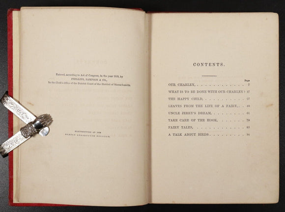 1858 Our Charley & What To Do With Him by Harriet B. Stowe Antique Fiction Book