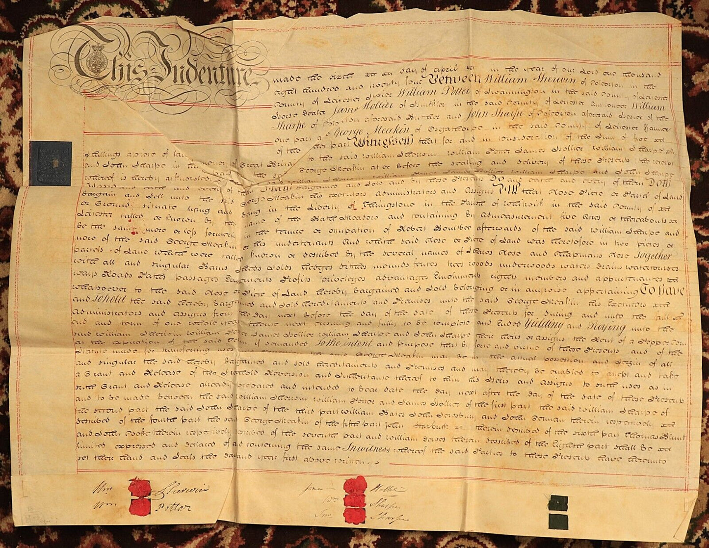 1824 Indenture Conveyance English Legal Document Manuscript Vellum Lease