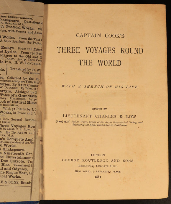1882 Captain Cooks Three Voyages Round The World Antique Exploration Book