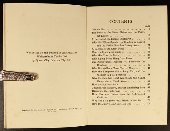 c1928 Myths & Legends of Australian Aborigines Illustrated History Book 1st Ed