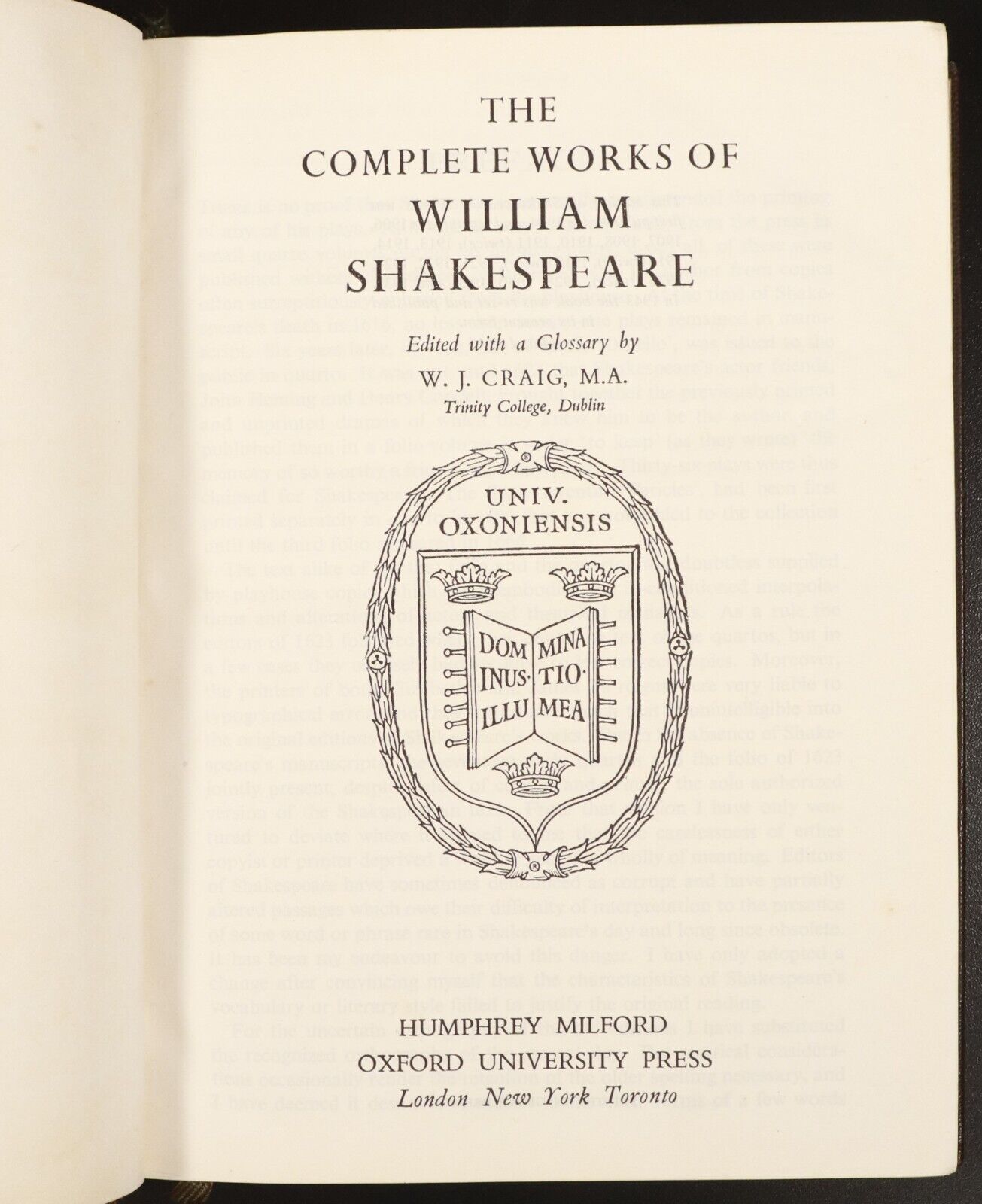 1945 Complete Works Of William Shakespeare Antique Literature Book Oxford Ed.