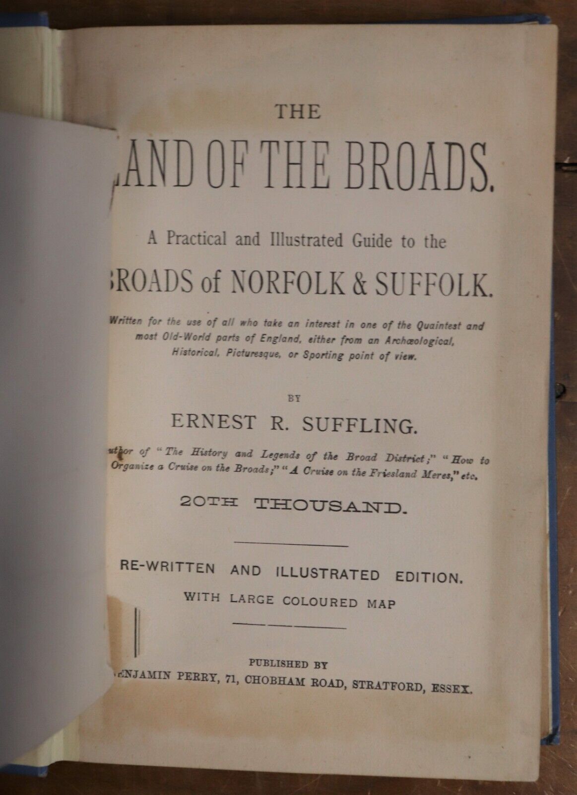 1895 The Land of the Broads: Norfolk & Suffolk Rare Antique Book Colour Map