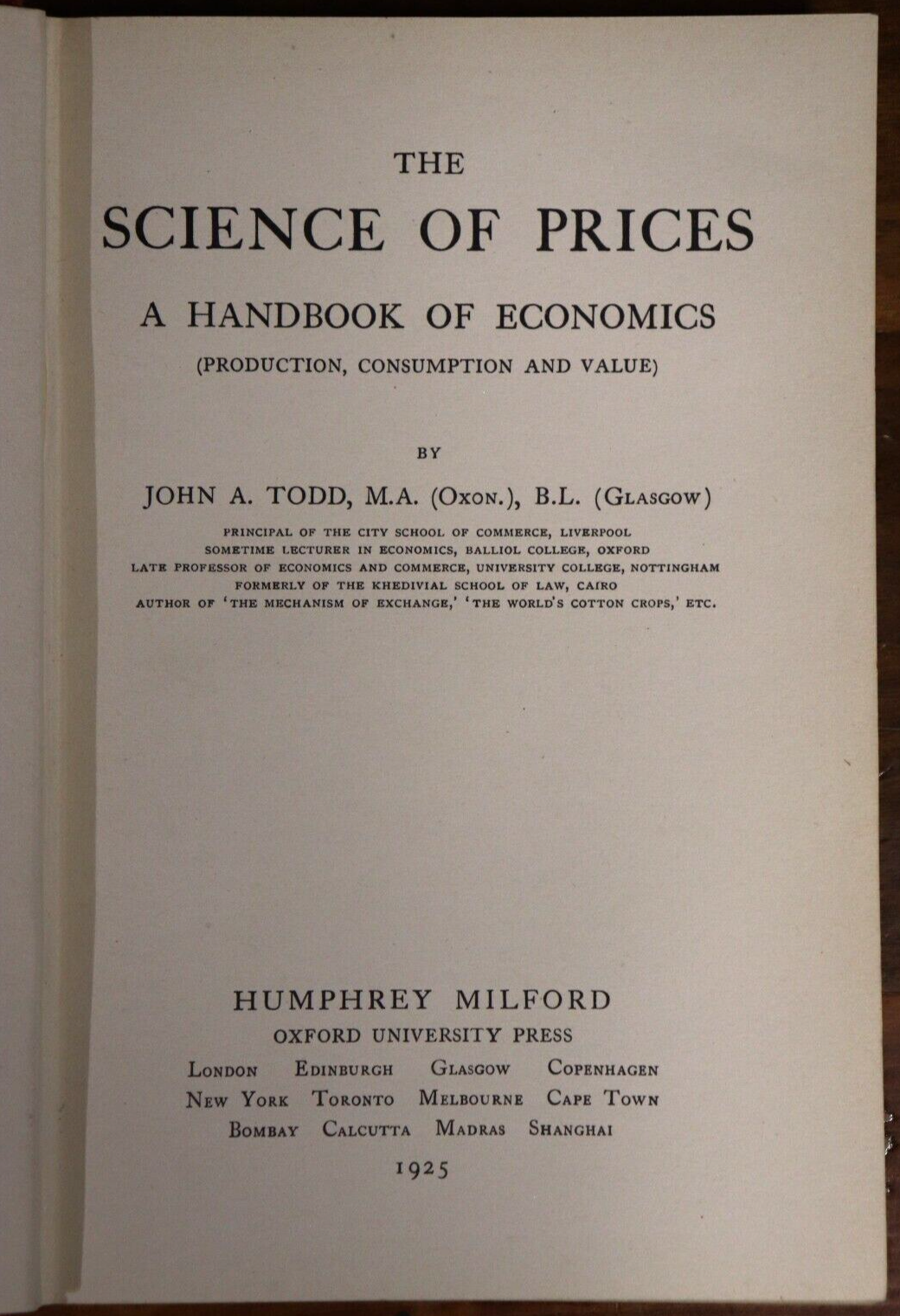 1925 The Science Of Prices by John A. Todd 1st Edition Antique Economics Book