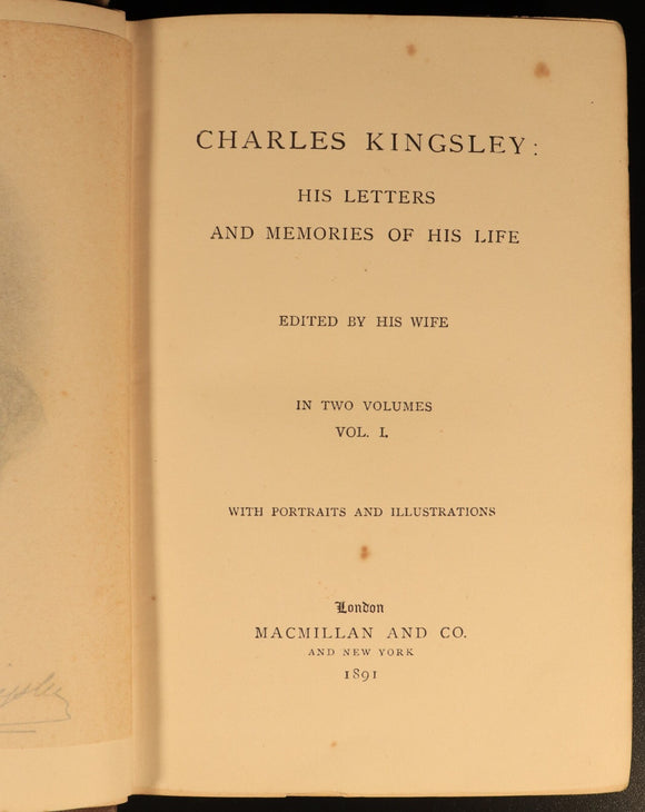 1891 Charles Kingsley Letters & Life British Religious History & Biography Books