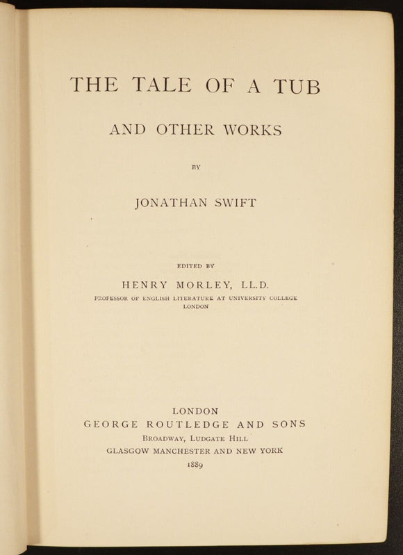 1889 The Tale Of A Tub by Jonathan Swift Antique British Literature Book