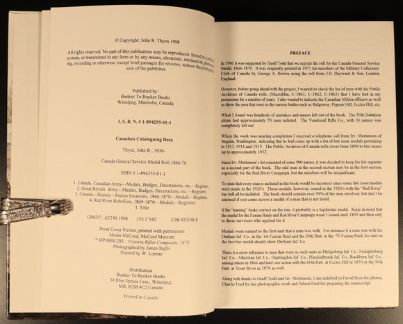 Canada General Service Medal Roll 1866-70 by JR Thyen 1998 Military Book