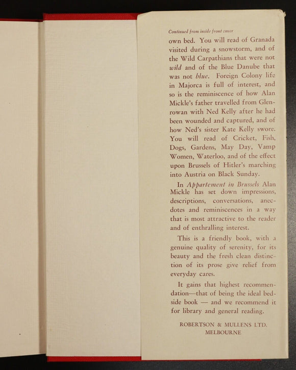 1945 Appartement In Brussels by Alan D Mickle Antique Australian Literature Book