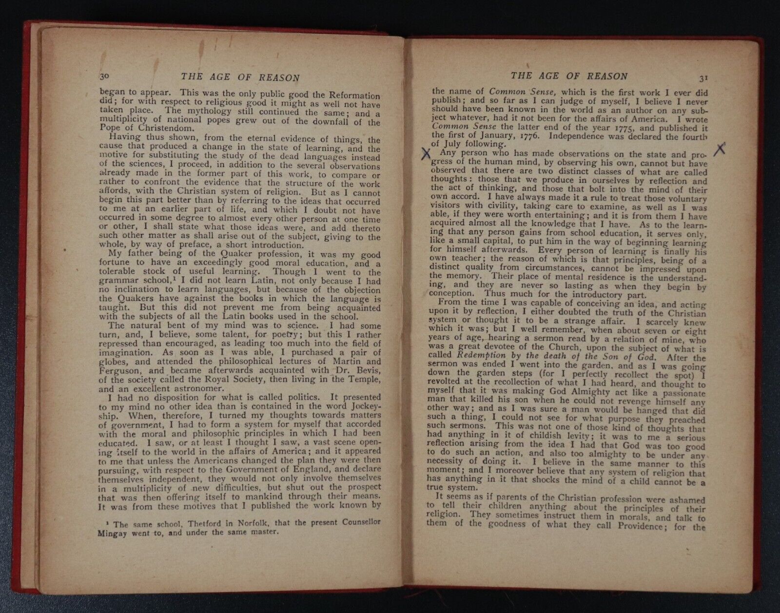 1912 The Age Of Reason by Thomas Paine Antique British Political Philosophy Book