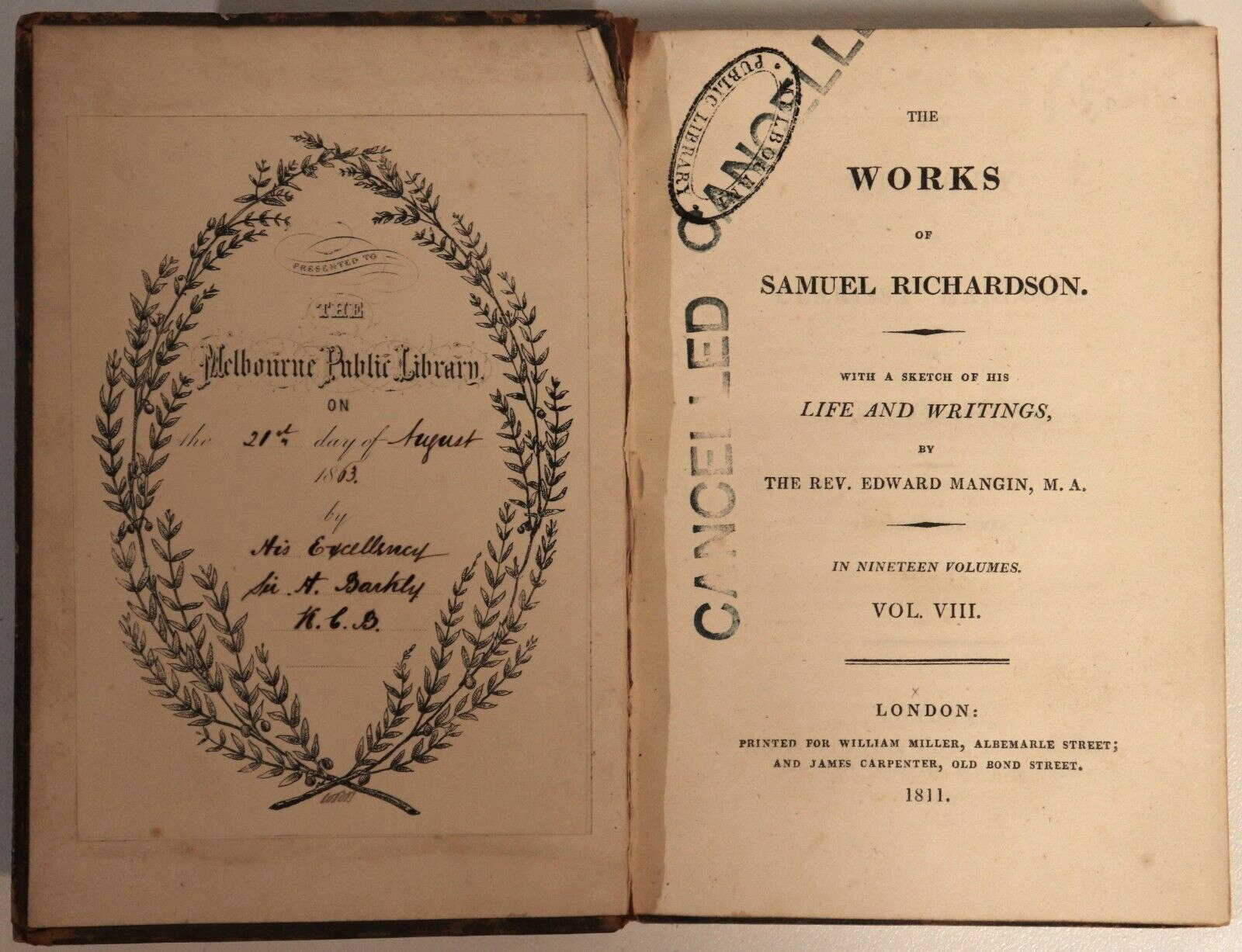 c1831 The Works Of Samuel Richardson Antiquarian Australian History Book - 0