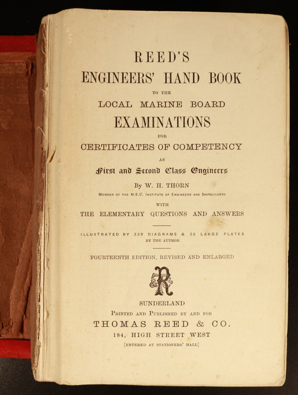 1891 Reed's Engineers Handbook Marine Board WH Thorn Antique Engineering Book