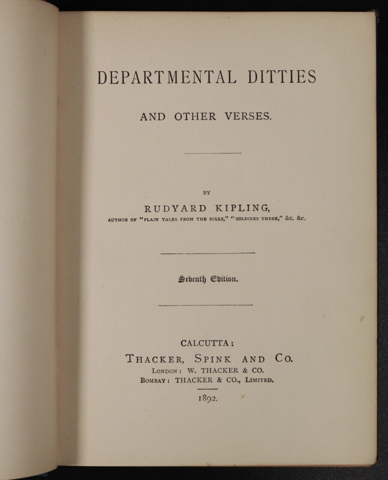 1892 Departmental Ditties & Other Verses by Rudyard Kipling Antique Book 7th Ed.