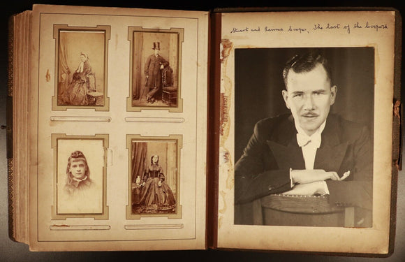 c1920 Antique Leather Photo Album Brass Clasp COOPER Family 54 Original Photos