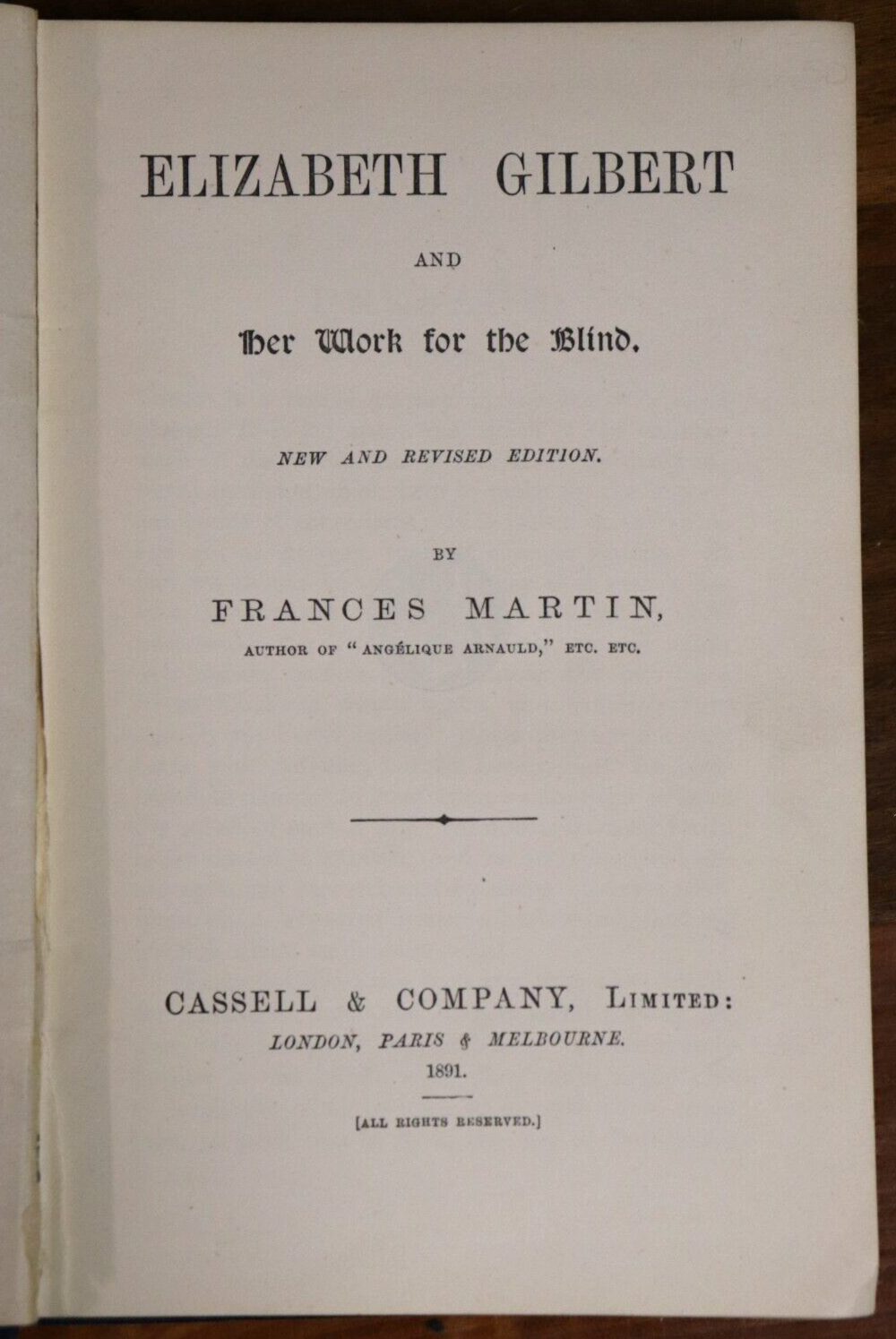 1891 Elizabeth Gilbert & Her Work For The Blind Antique Medical History Book - 0