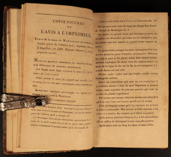1802 Essais De Michel De Montaigne Antiquarian French Literature Book Vol 1
