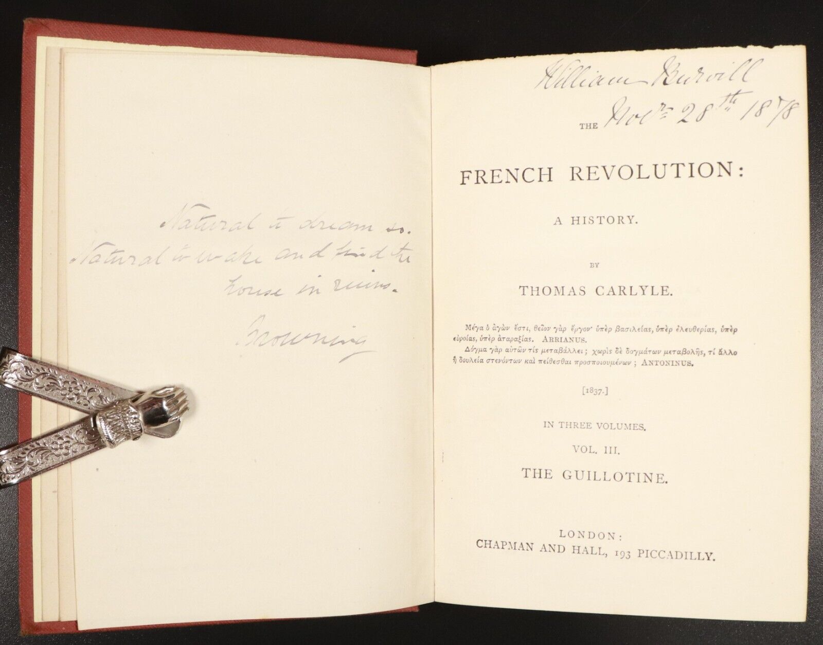 c1875 3vol The French Revolution History by Thomas Carlyle Antiquarian Book Set