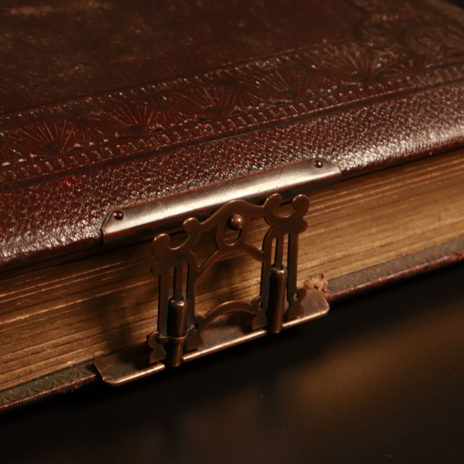 c1920 Antique Leather Photo Album Brass Clasp COOPER Family 54 Original Photos