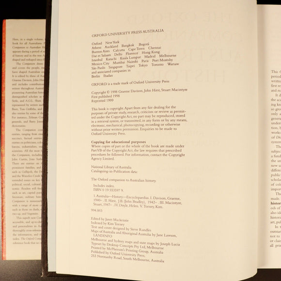 The Oxford Companion To Australian History by Graeme Davison Reference Book