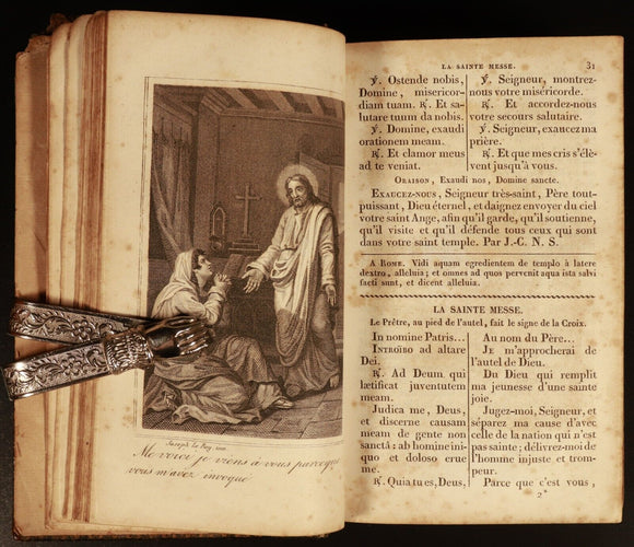 c1828 Le Paroissien Complete Illustrated Antiquarian French Latin Theology Book