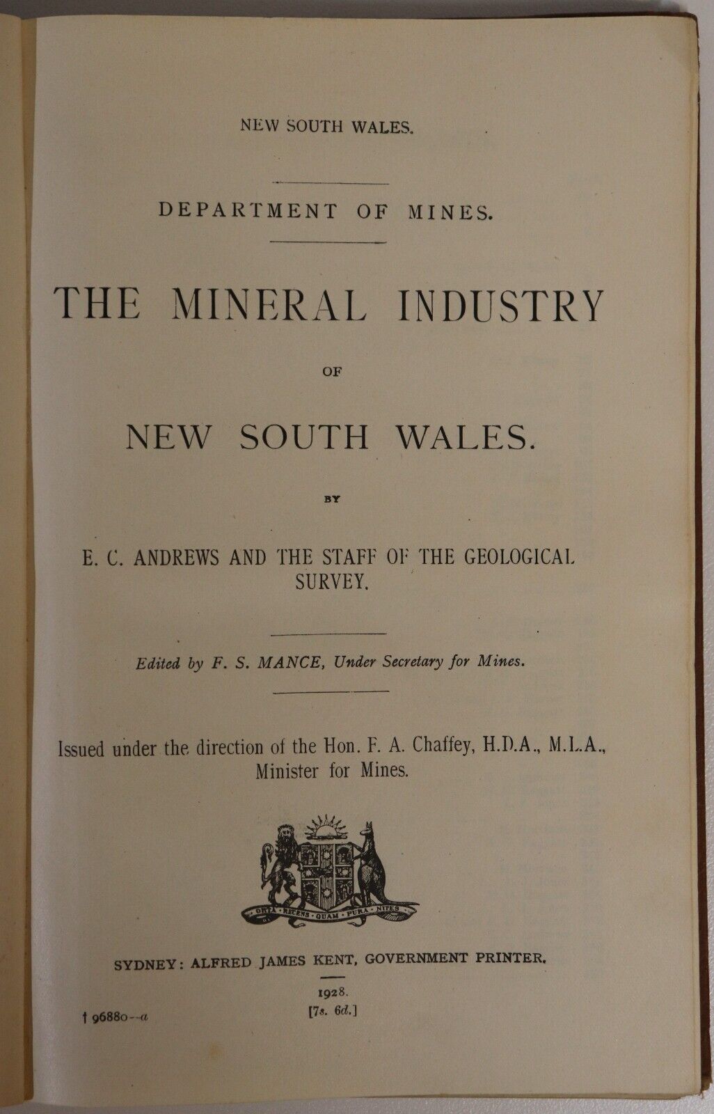 1928 The Mineral Industry Of New South Wales Australian Mining History Book - 0