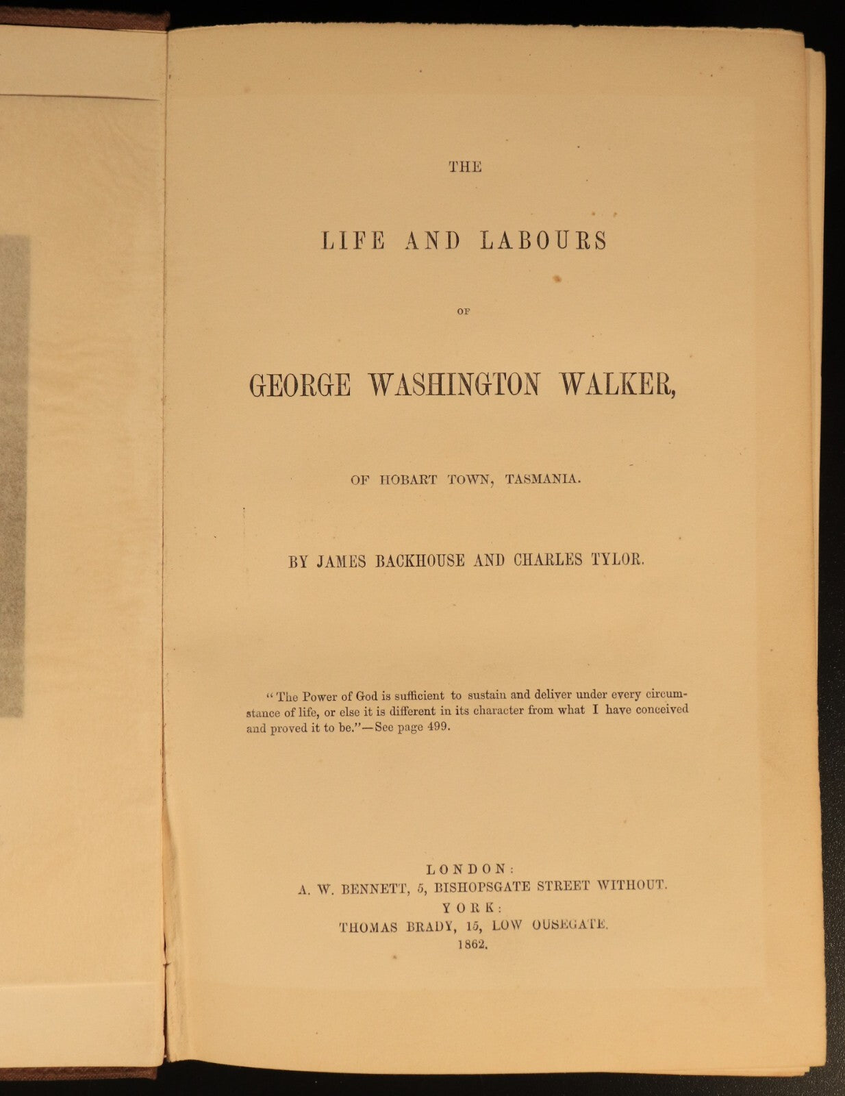 1862 Life Of George W. Walker of Hobart Town Antiquarian Australian History Book