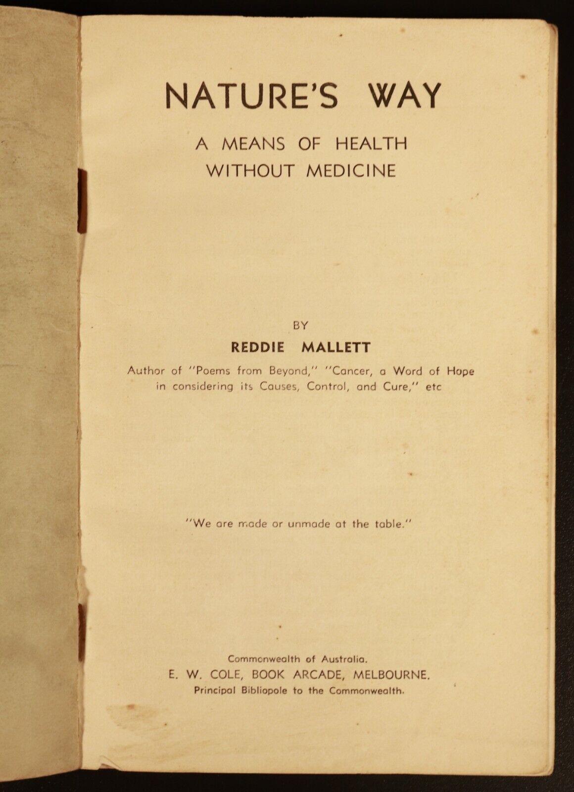 c1920 Nature's Way Health Without Medicine Antique Australian Health Book - 0