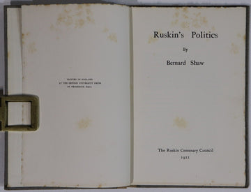 1921 Ruskin's Politics by Bernard Shaw 1st Edition British Politics Book - 0