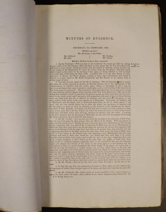 1860 Yan Yean Water Supply Colony Of Victoria Government Report History Book