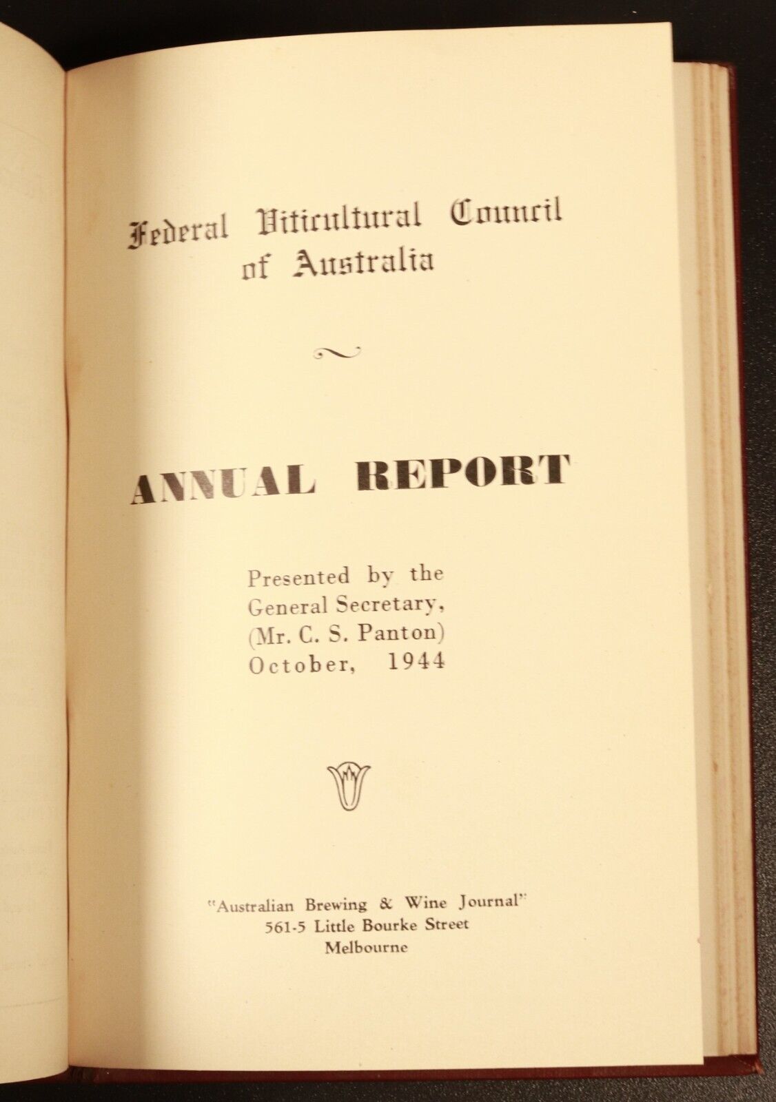 1937 Federal Viticultural Council Annual Reports Antique Australian History Book