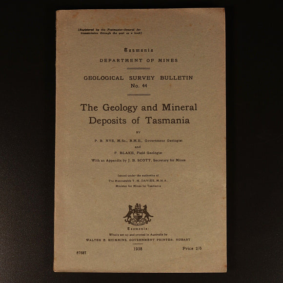 1938 Geology & Mineral Deposits Of Tasmania Australian Mining History Book Maps