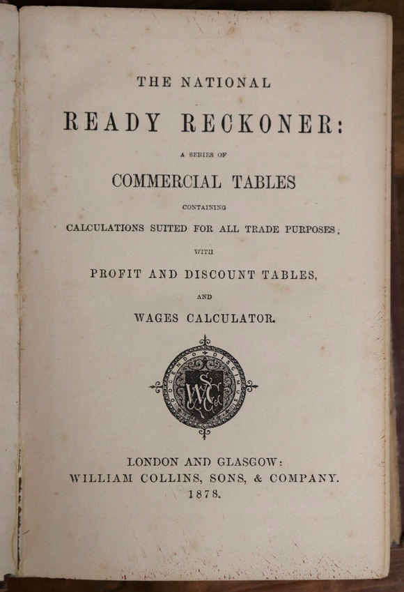 1878 The National Ready Reckoner Antique British Financial Reference Book
