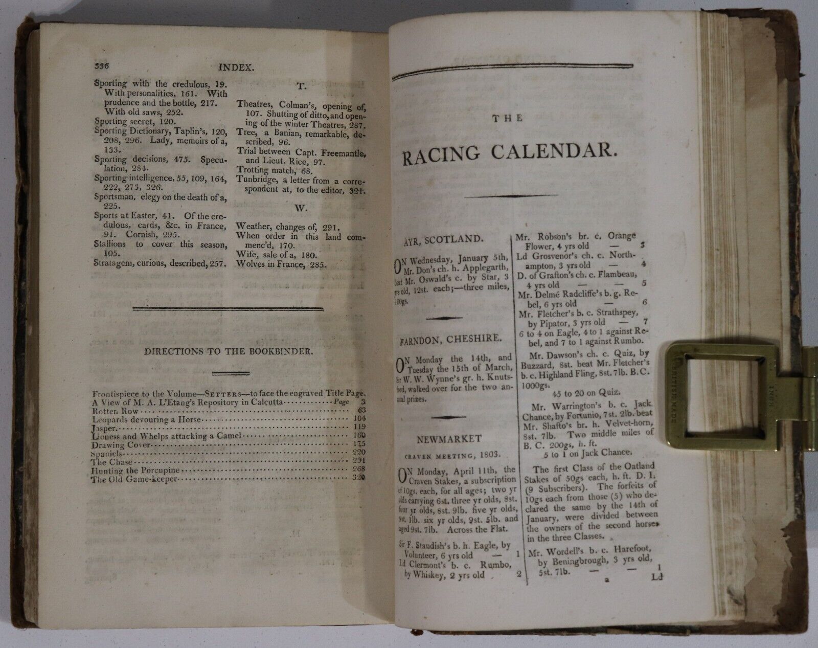 1803 The Sporting Magazine: Monthly Calendar Antique British Sport History Book