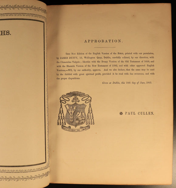 1865 The Pictorial Catholic Bible by Rev Dr Cullen Antiquarian Leather Bible