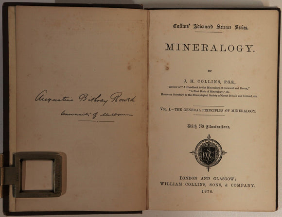 1878 The General Principles Of Mineralogy by JH Collins Antique Science Book