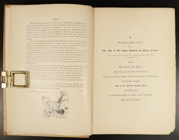 1890 Shakespeare's True Life by James Walter Antique Literature History Book