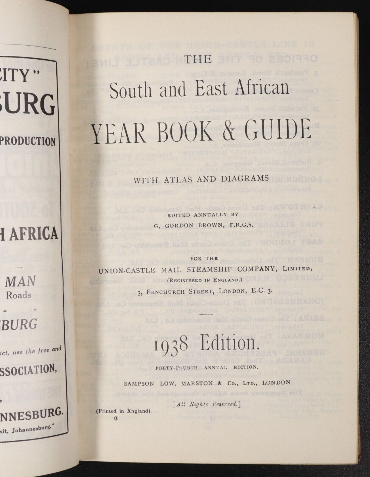 1938 South & East African Year Book & Travel Guide For 1938 Antique Travel Book