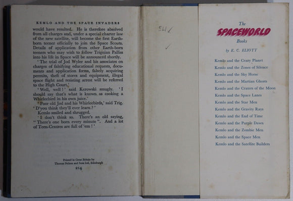 1961 Kemlo And The Space Invaders by EC Eliott Classic Science Fiction Book