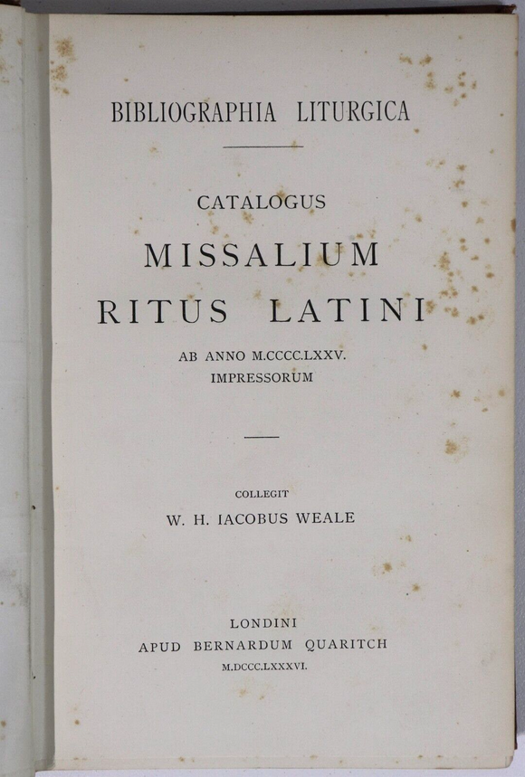 1886 Bibliographia Liturgica by W.H.I. Weale Theology Religious Reference Book