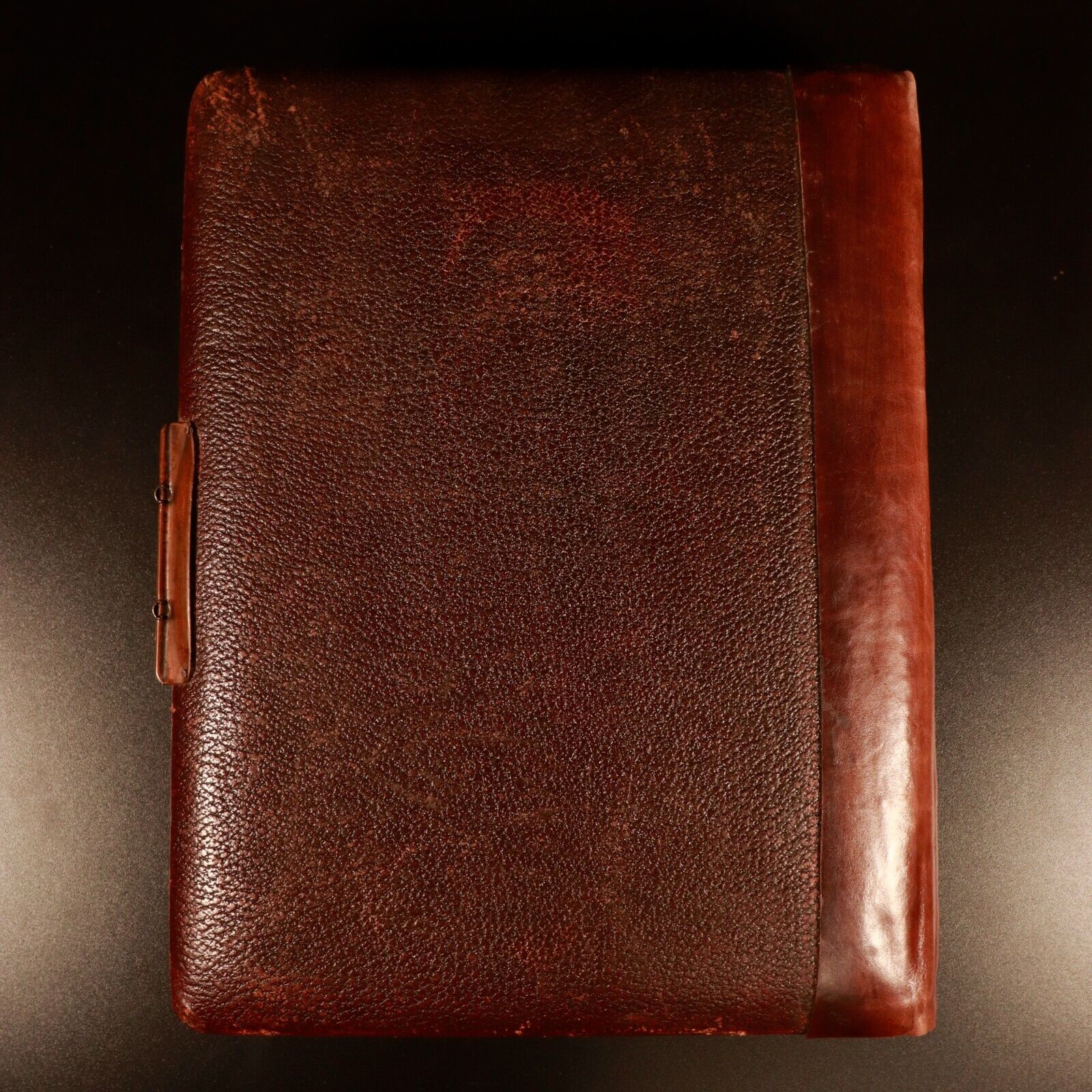 c1920 Antique Leather Photo Album Brass Clasp COOPER Family 54 Original Photos