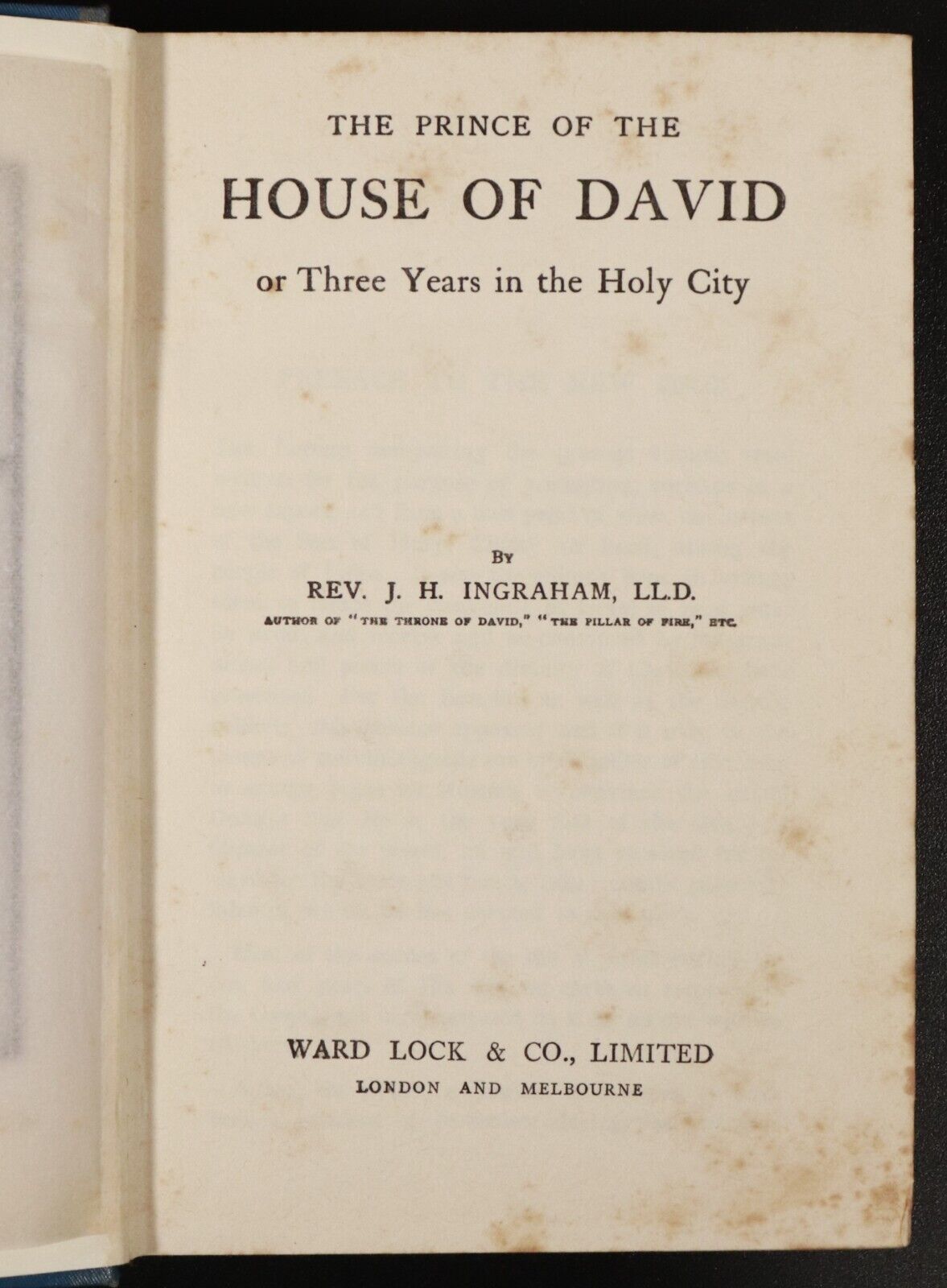 c1920 The Prince Of The House Of David by JH Ingraham Antique Theology Book