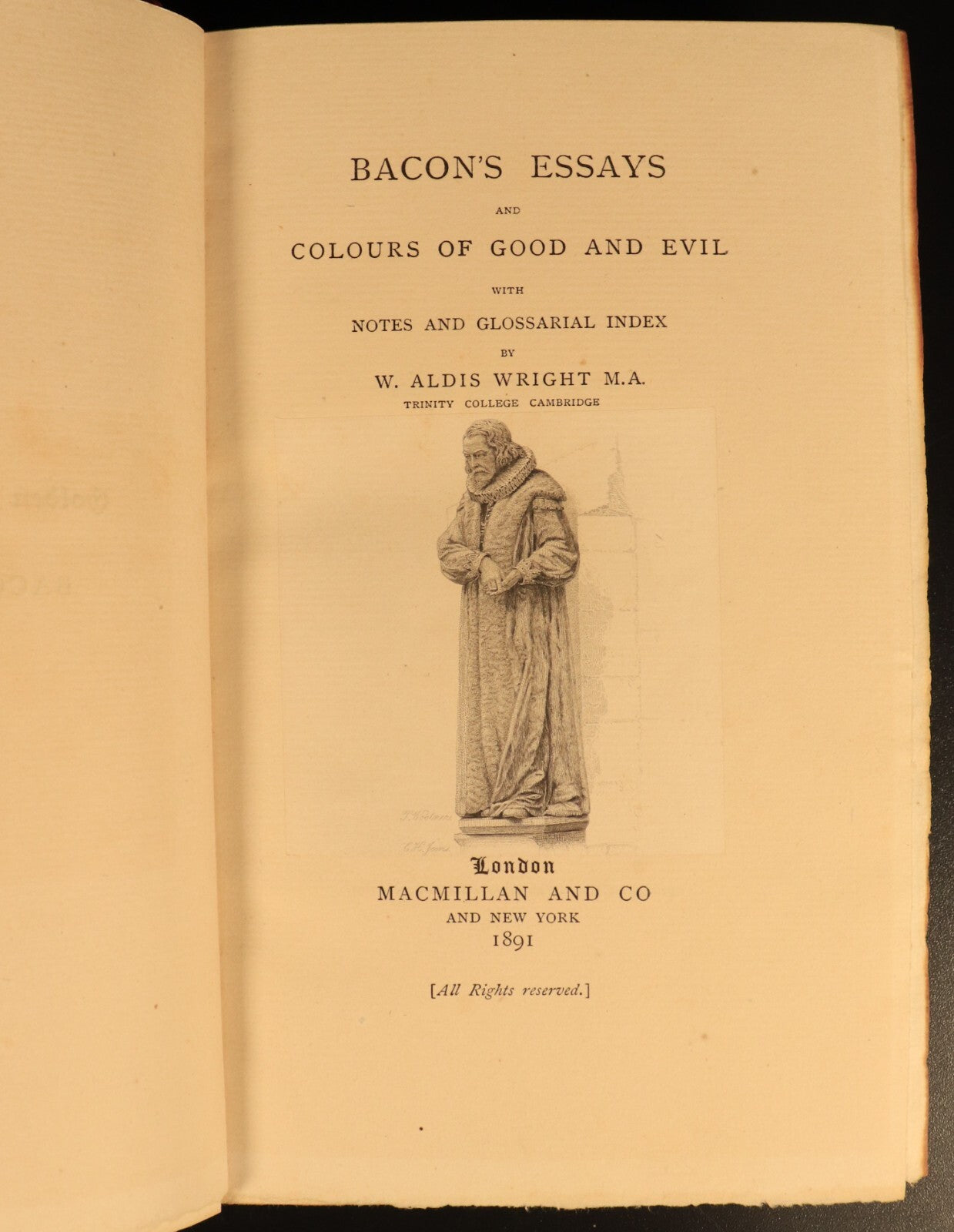 1891 Bacon's Essays Colours Of Good & Evil Antique British Philosophy Book