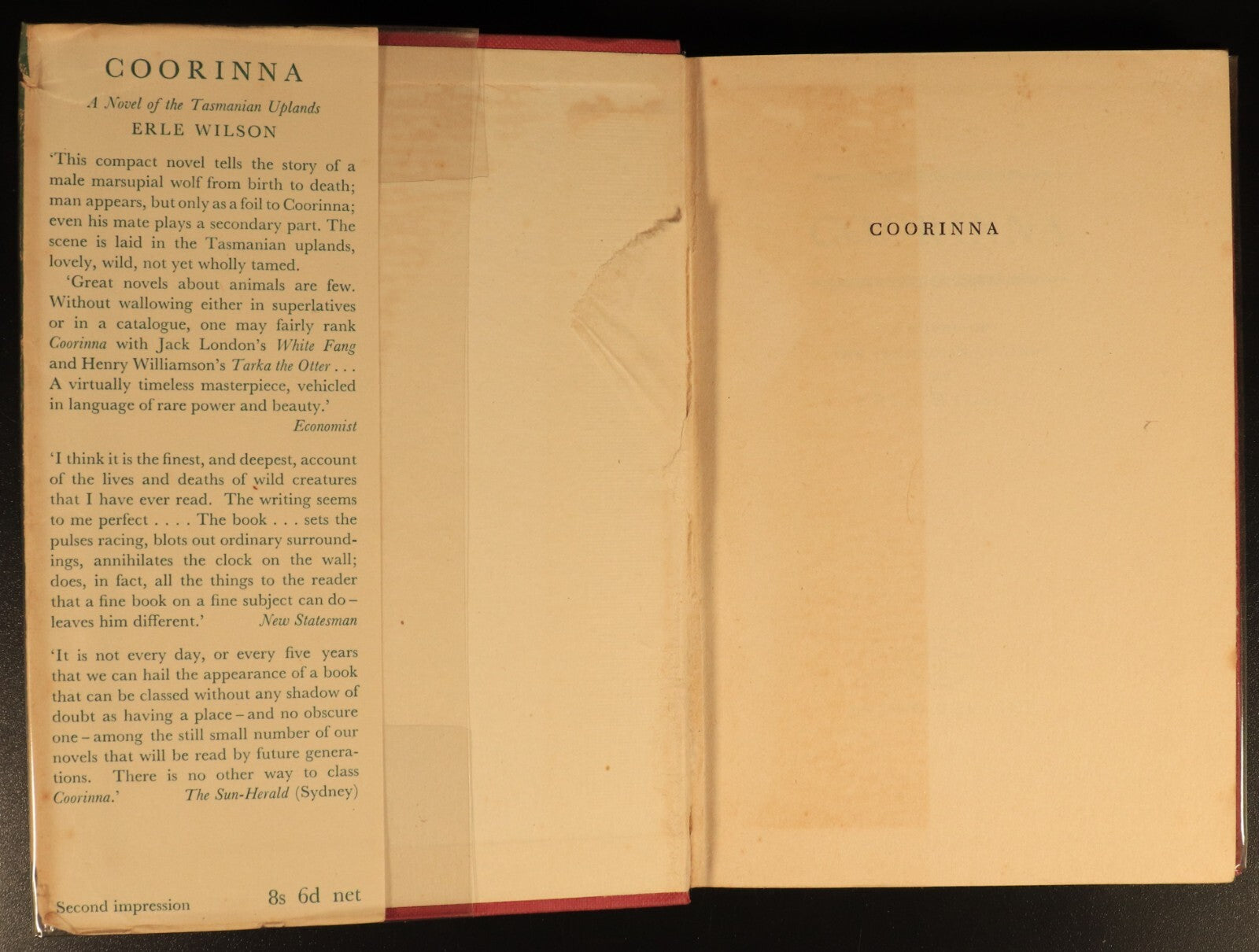 1953 Coorinna by Erle Wilson Vintage Australian Fiction Book Tasmanian Uplands