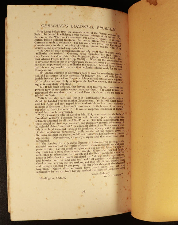 1937 Germany's Colonial Problem by Johannsen & Kraft Pre WW2 German History Book