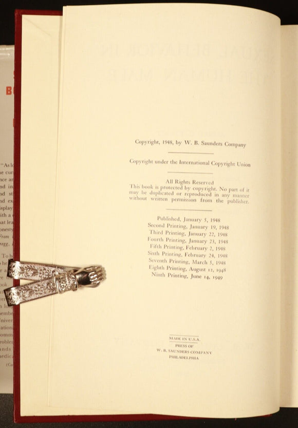 1949 Sexual Behavior In The Human Male Sex Psychology Reference Book Dustjacket