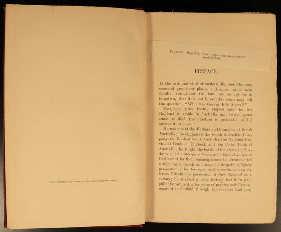 George Fife Angas Founder Of South Australia 1891 Antique History Book 1st Ed