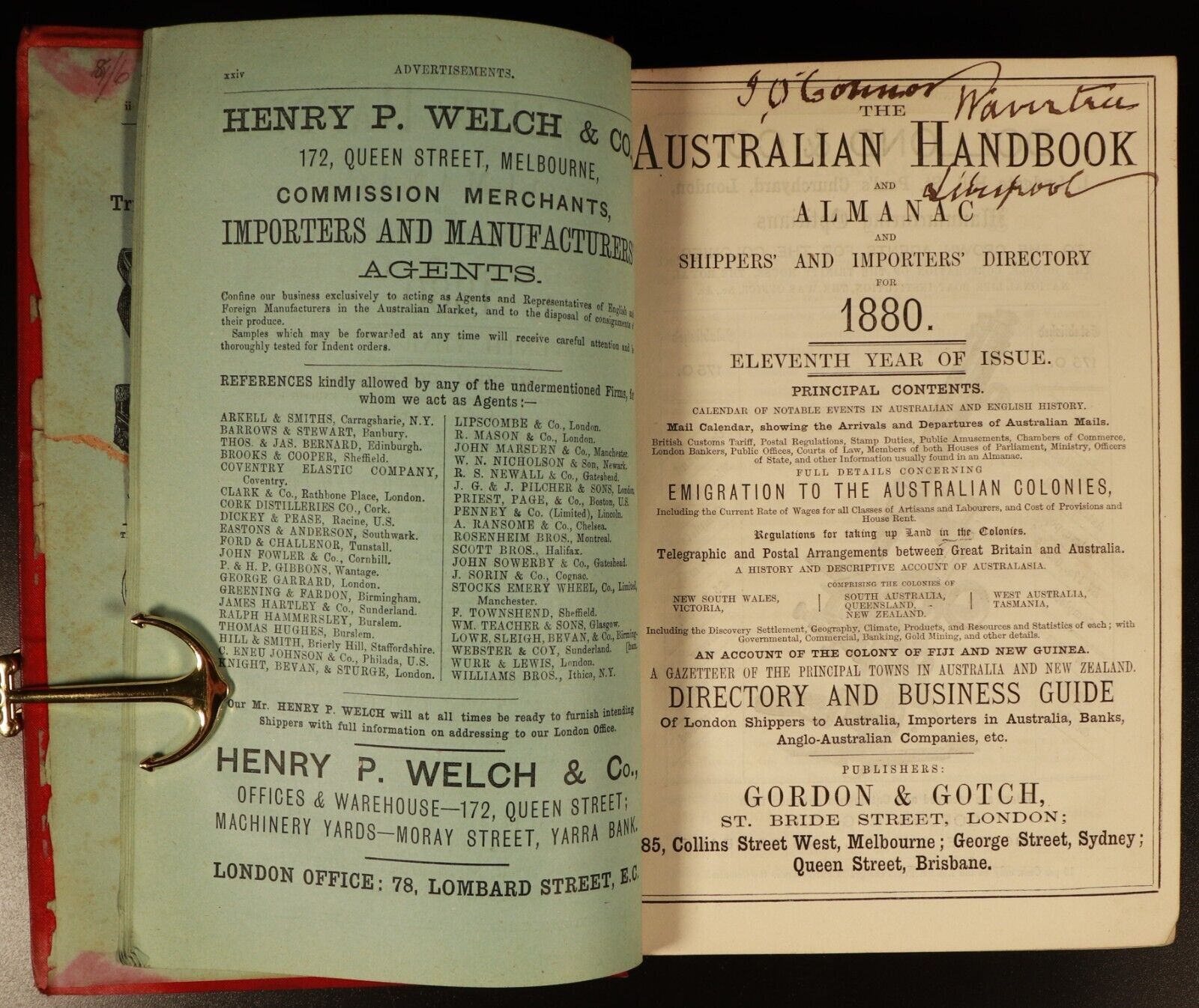 1880 Australian Handbook Almanac Shippers' Directory Antiquarian Reference Book