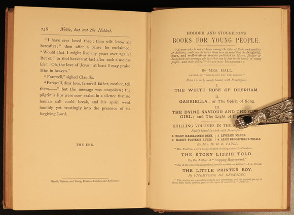 1883 Noble But Not The Noblest by Marie Hall Antique Christian Literature Book