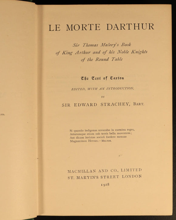 1928 Morte Darthur by Edward Strachey Antique British Fiction Book King Arthur