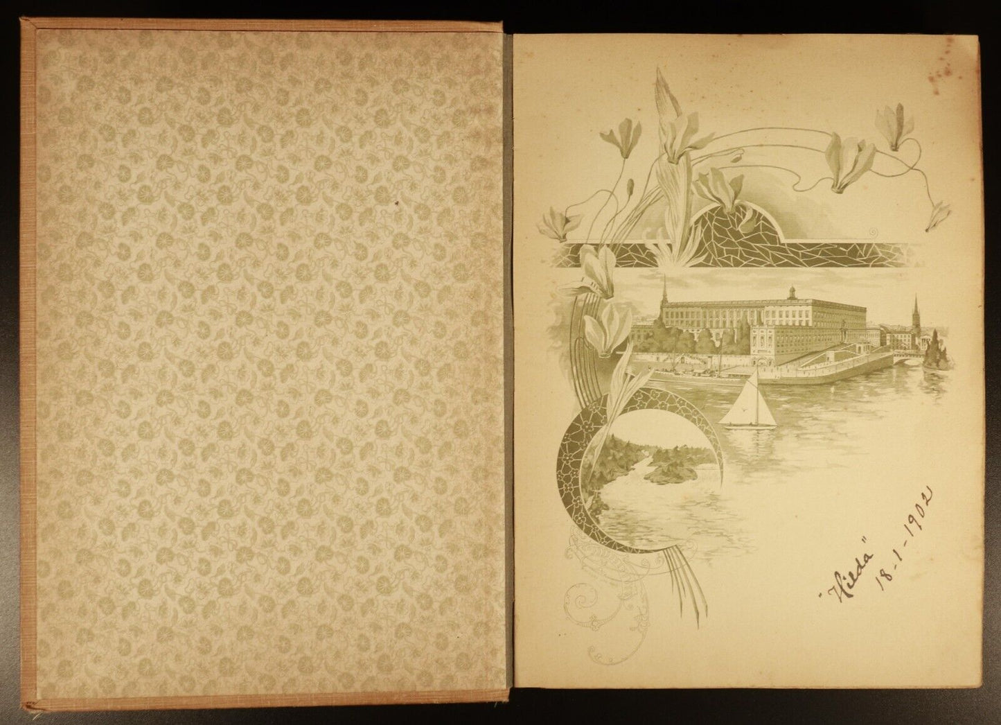 1902 Antique Swedish Brefkorts Postcard Album 146 Postcards & Photos Included